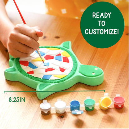 Mosaic Turtle DIY Stepping Stone Kit, Includes Ceramic Stone & 6 Vibrant Paints for Kids Ages 8+